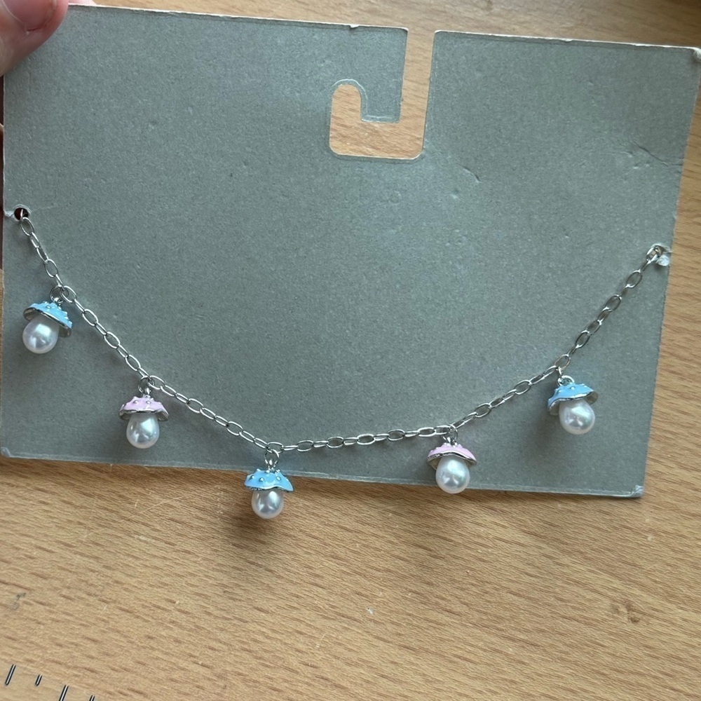 Urban Outfitters Pink Blue Silver Mushroom Pastel Necklace - Picture 4 of 4